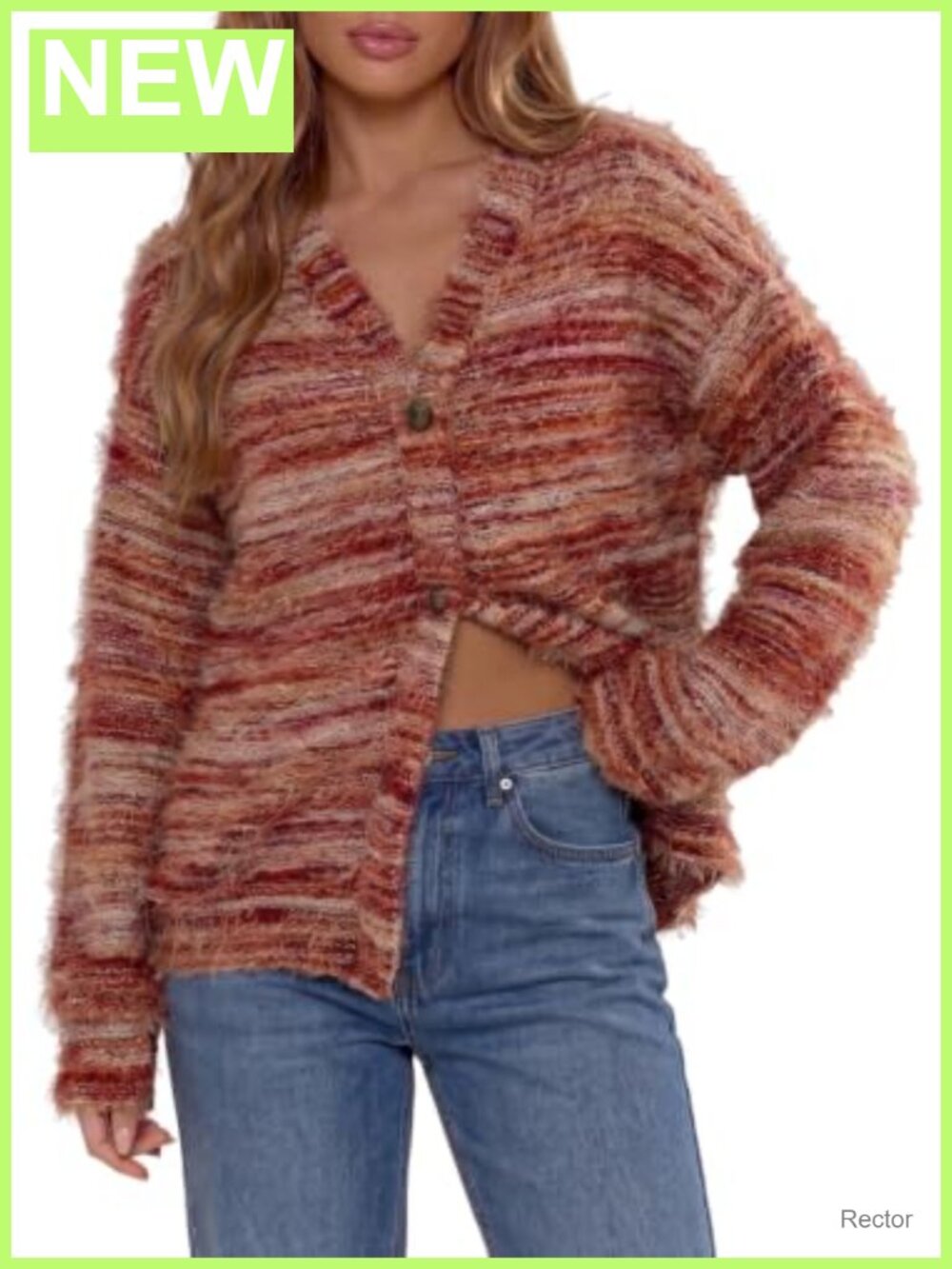 Dokotoo Lightweight Striped Button Front Cardigan V-Neck Knit Sweater